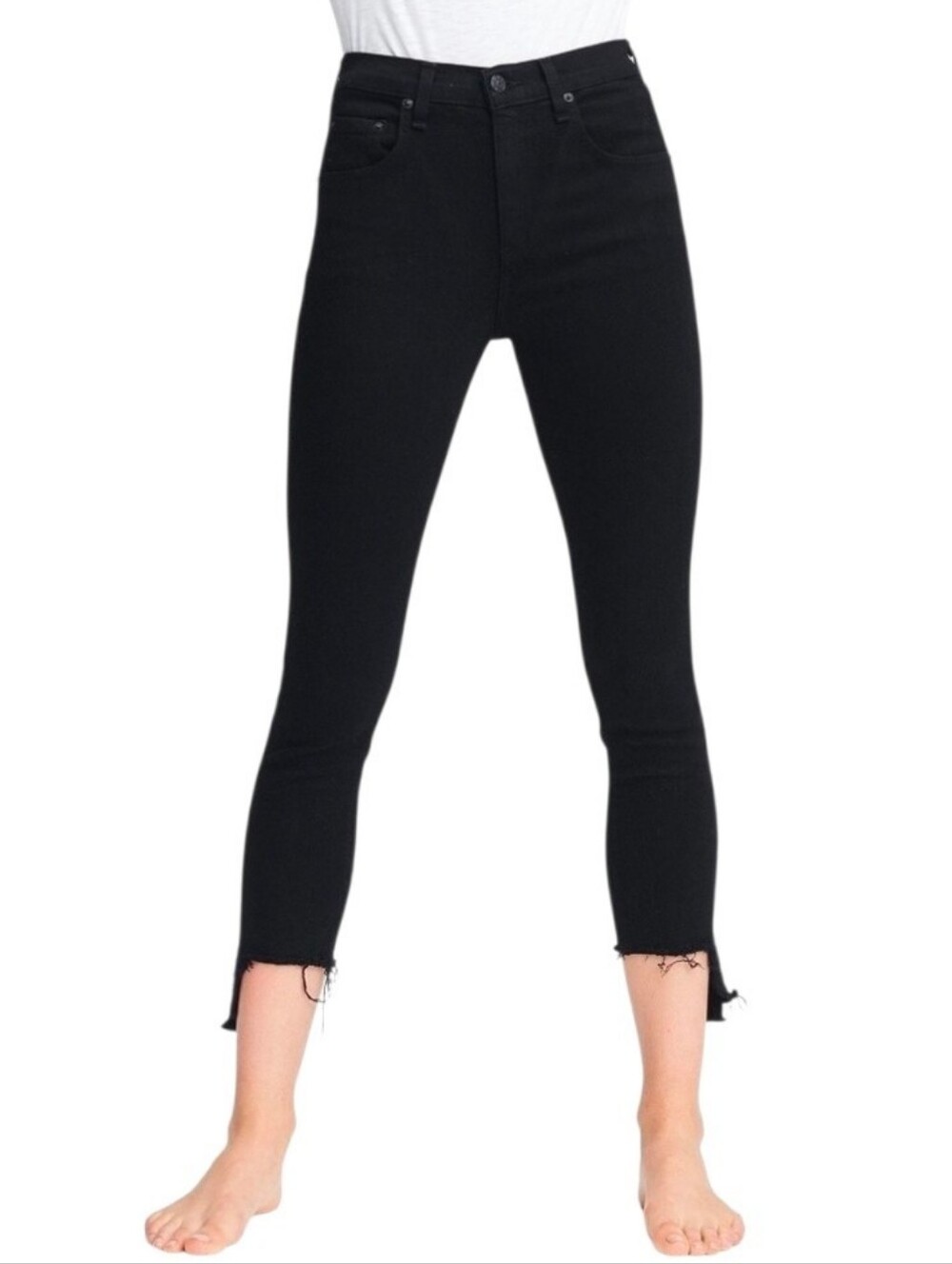Rag & Bone Nina High Rise Ankle Skinny Jeans Raw Step Hem Stretch Black 26